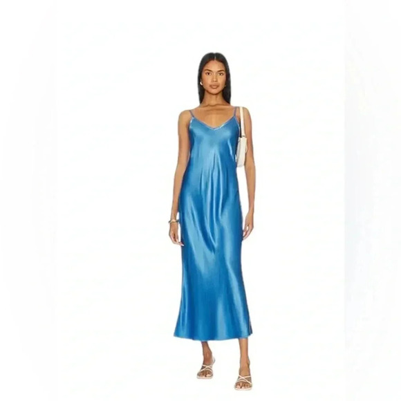 ENZA COSTA DRESS WOMENS 2 SATIN BIAS CUT SLIP IN POOL BLUE VERSATILE WEDDING - Picture 9 of 11